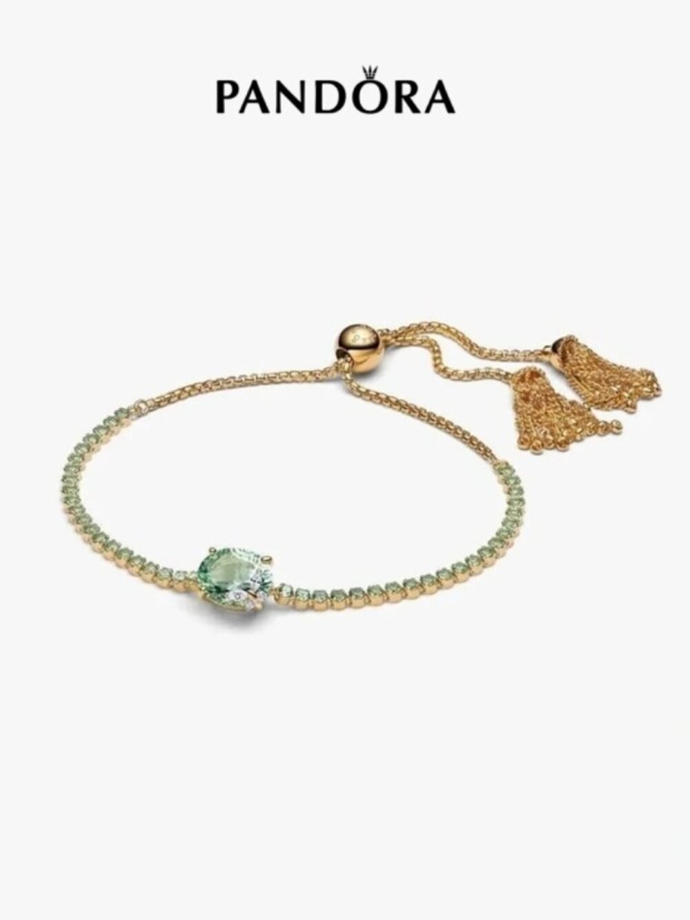 Pandora Gold Bracelet with Light Green Stones
